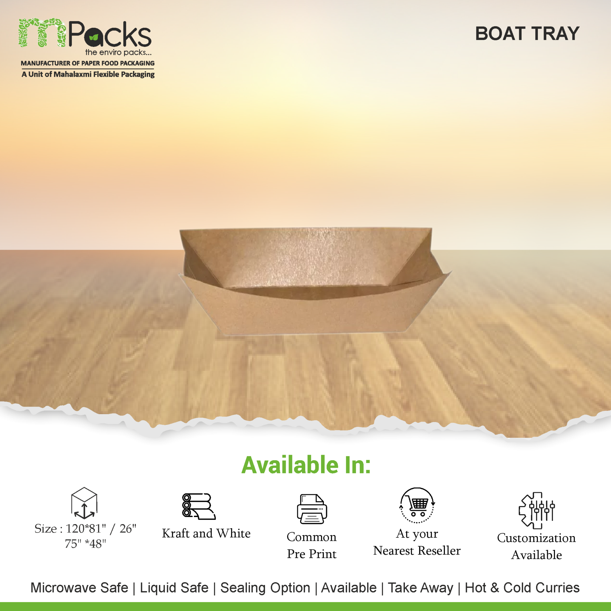 Paper Boat Tray 10oz Kraft Mpacks