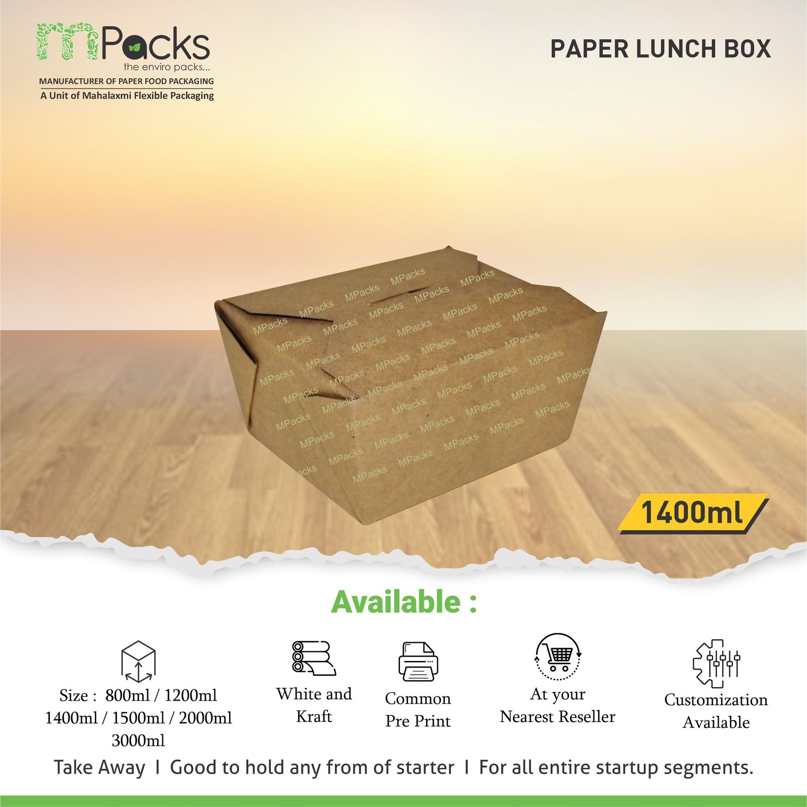 1400 ML PAPER LUNCH BOX