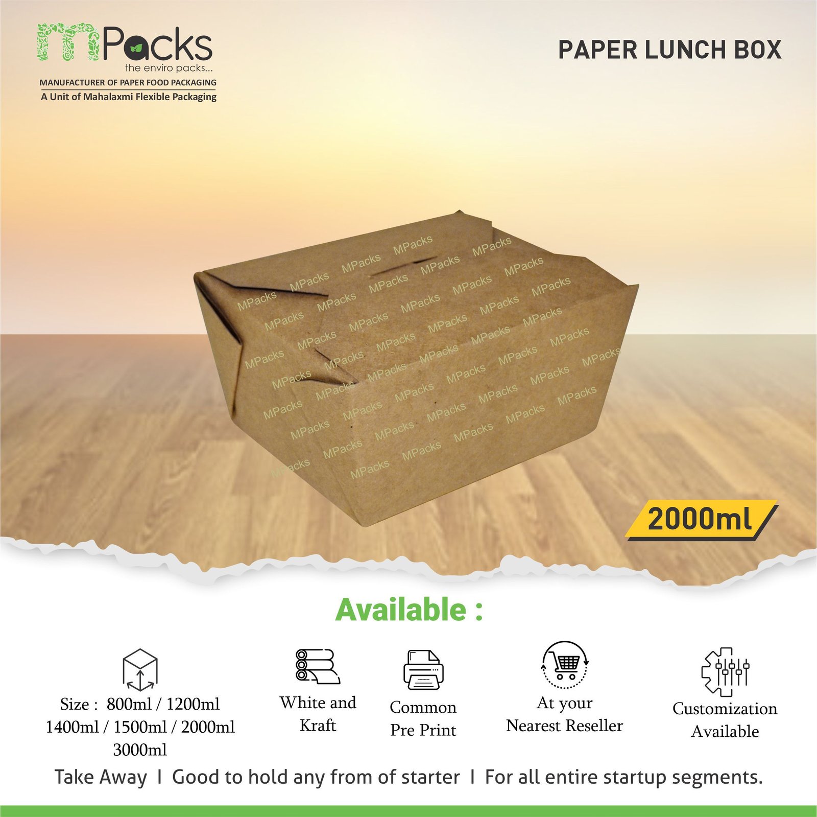 2000 ML PAPER LUNCH BOX