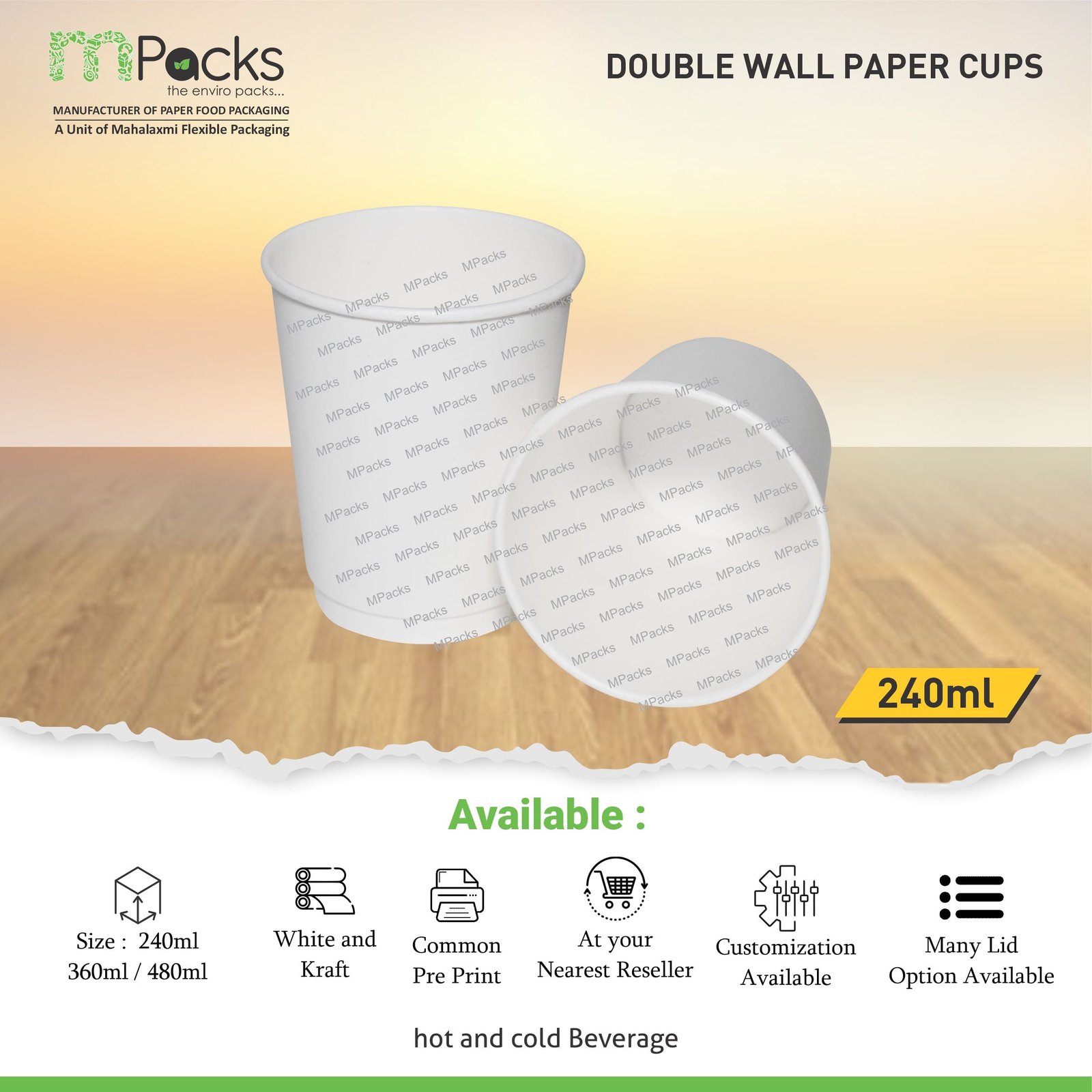 Paper Cup | Paper Glasses | Paper Cup Double Wall | Customize Paper Cup with lid - white paper 240ml or 8oz Size