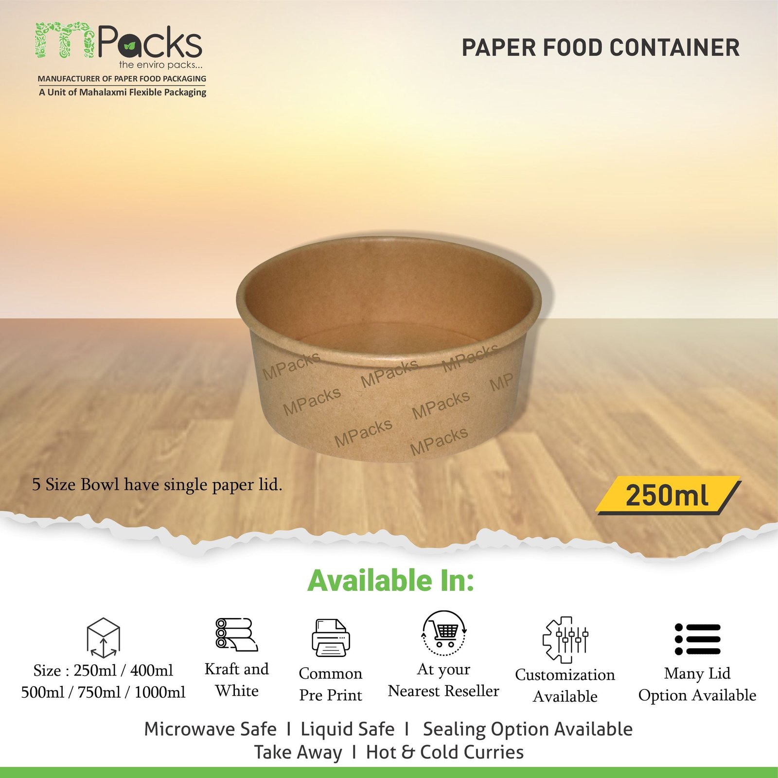 Paper Food Container - kraft Paper - 250ml