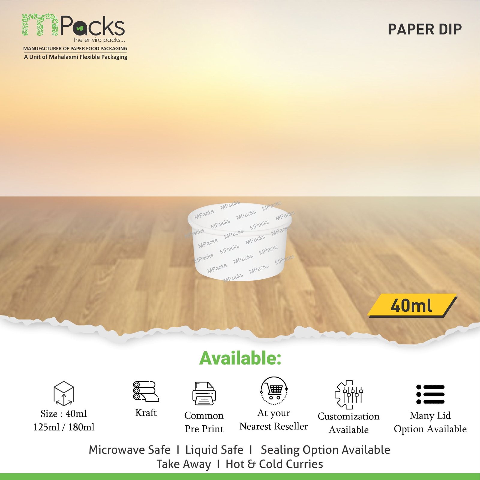 Paper Food dip Container | Paper dip White | Dip| White Paper Dip with Lid | Dip 40ml, 1.5 oz Size