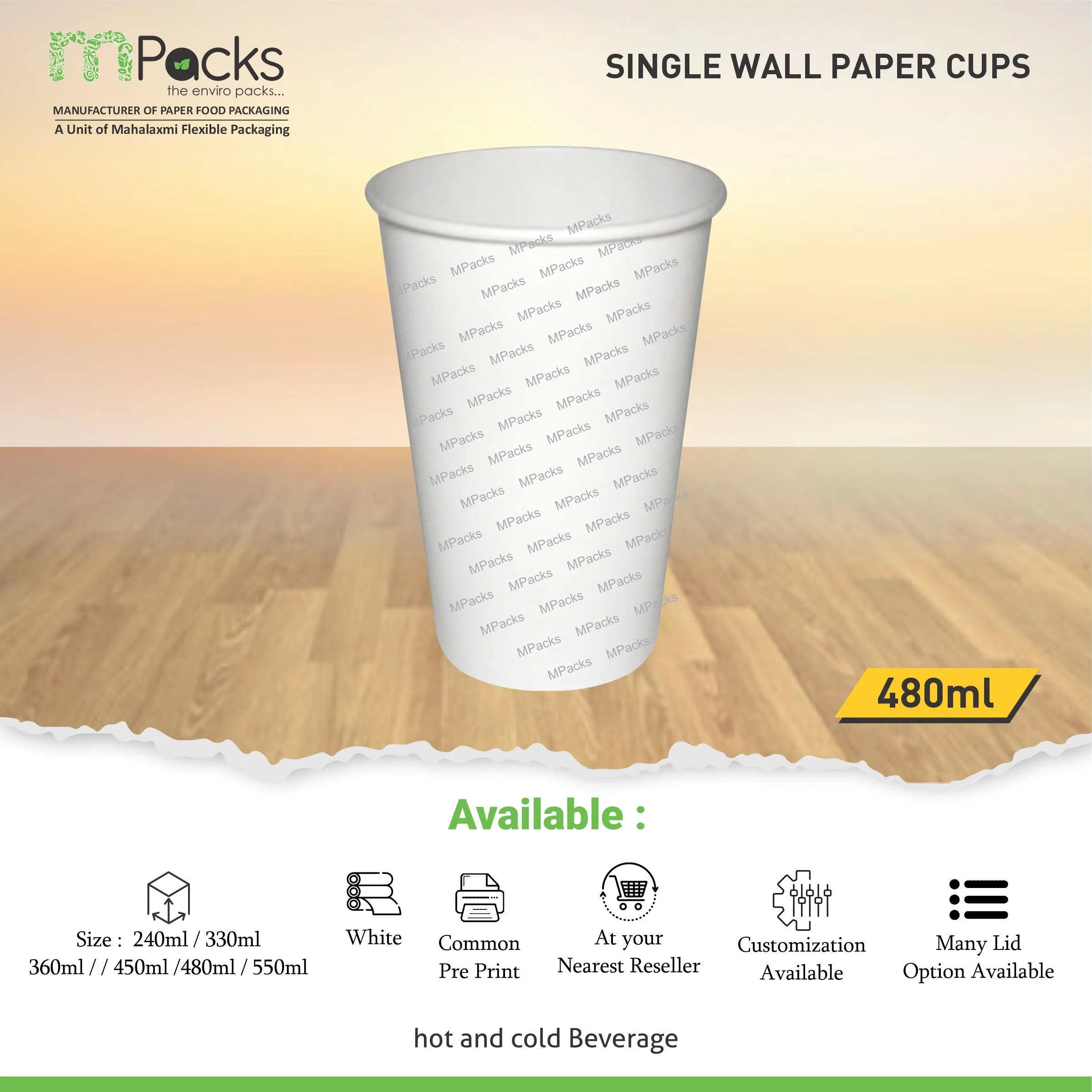 16oz Paper Cup Single Wall - Mpacks