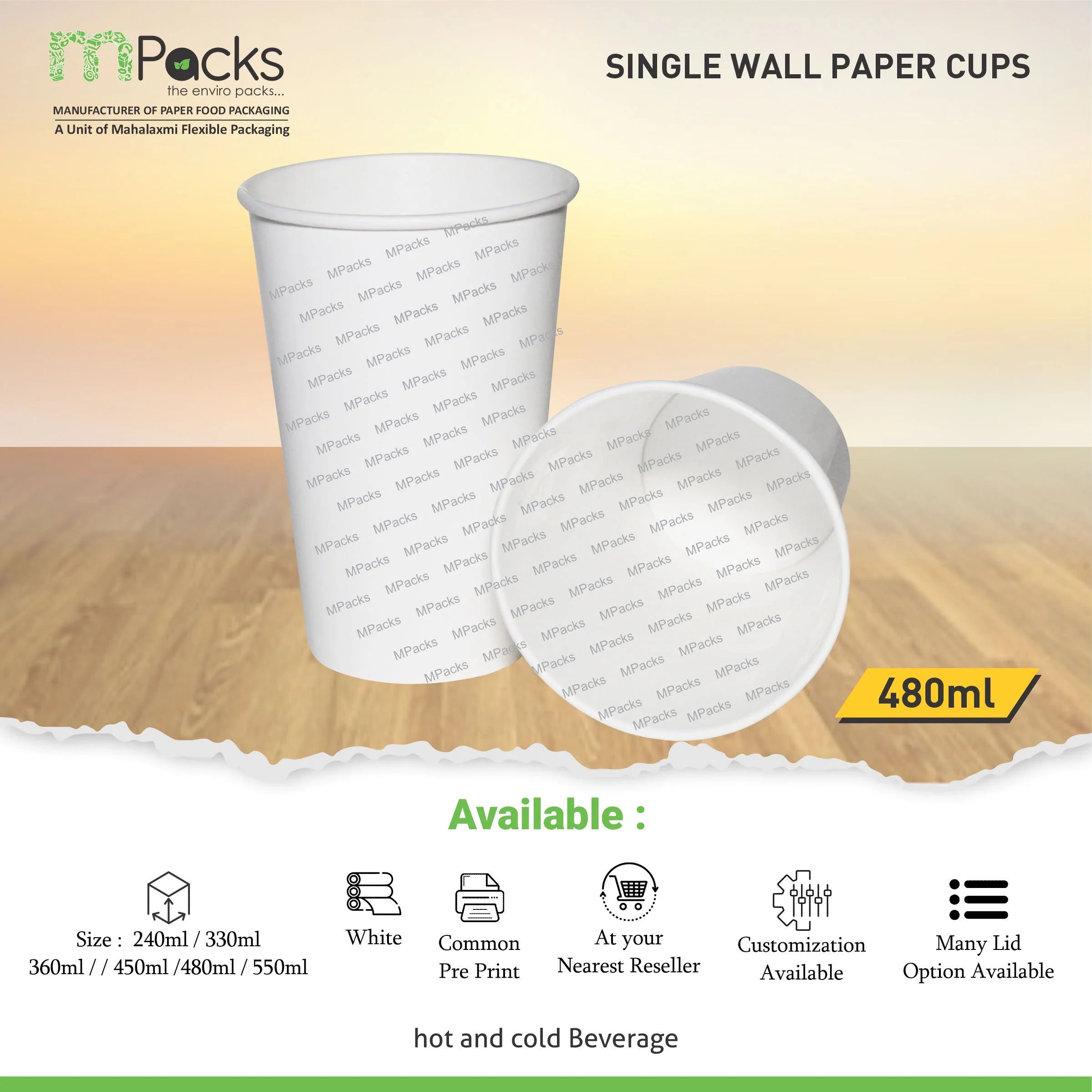 Paper Cup | Paper Glasses | Paper Cup single Wall | single Wall Paper glasses | Customize Paper Cup with lid - white and craft paper 480ml or 16oz Size