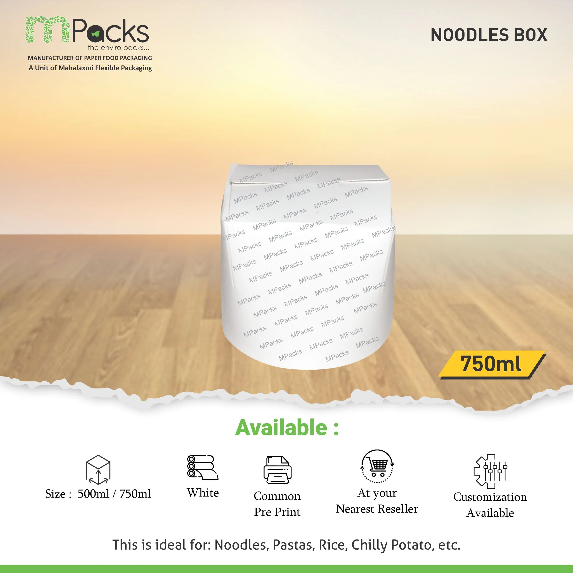 Paper food Box - Noodle Box White Paper- 750ml Size