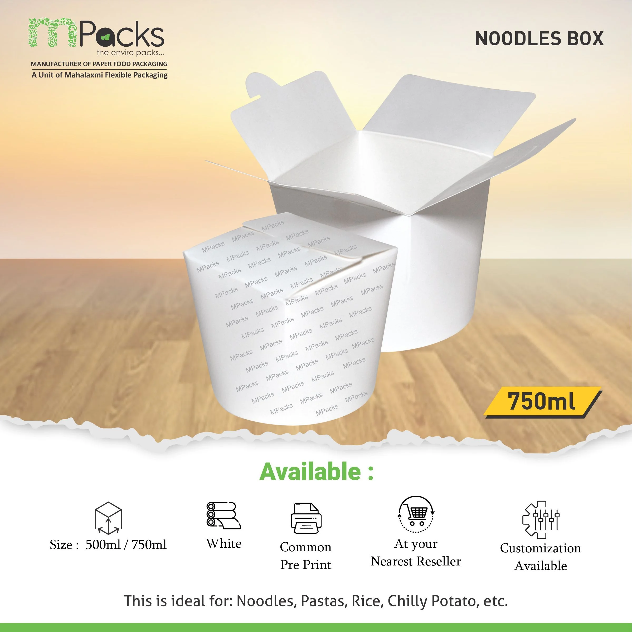 Paper food Box - Noodle Box White Paper- 750ml Size