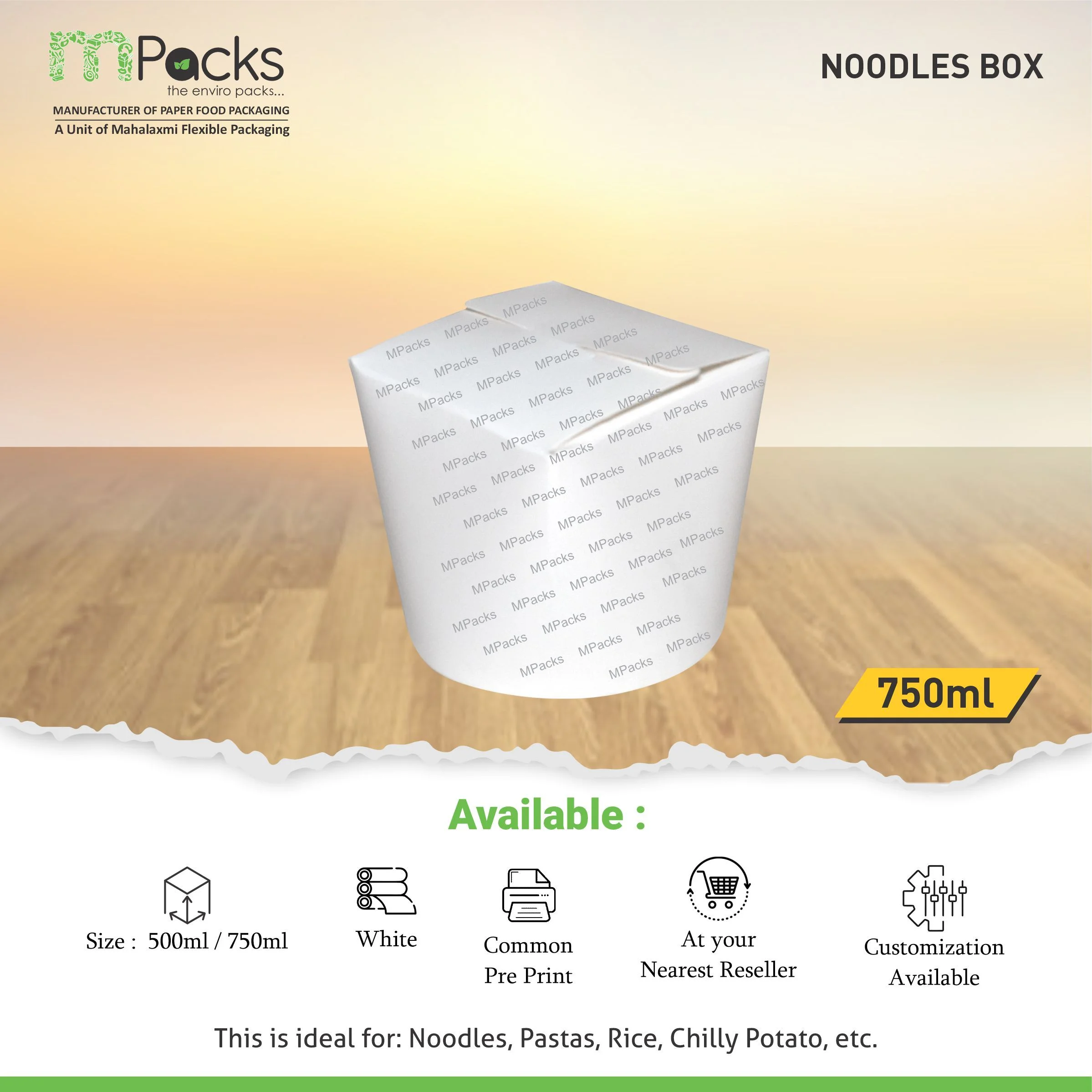 Paper food Box - Noodle Box White Paper- 750ml Size