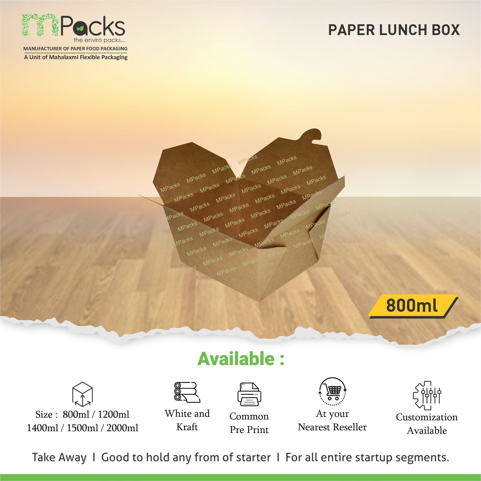 800 ml paper lunch box