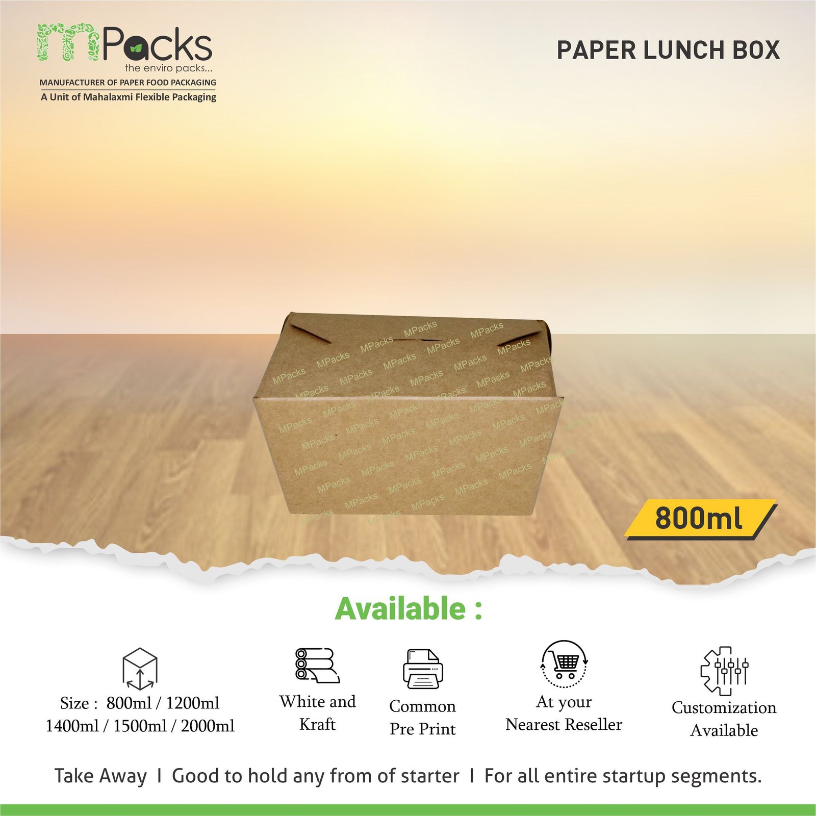800 ml paper lunch box