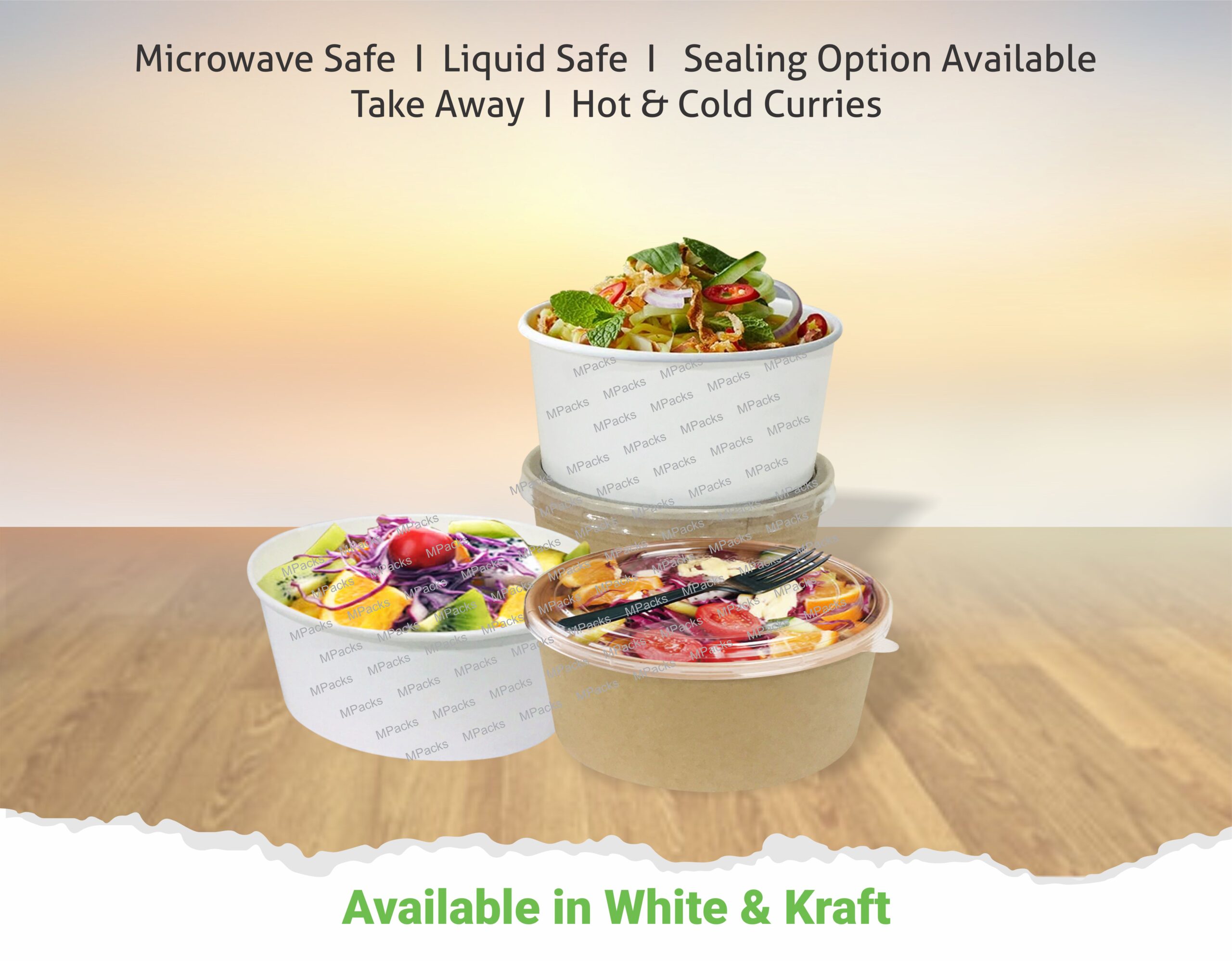 Paper Salad Bowl | Paper Flat Bowl | Customize Paper Salad Bowl with lid – All Size Available – Kraft and white paper